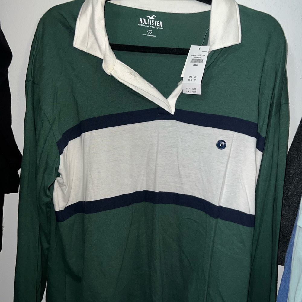Hollister Women’s Polo in Green, White, and Navy
